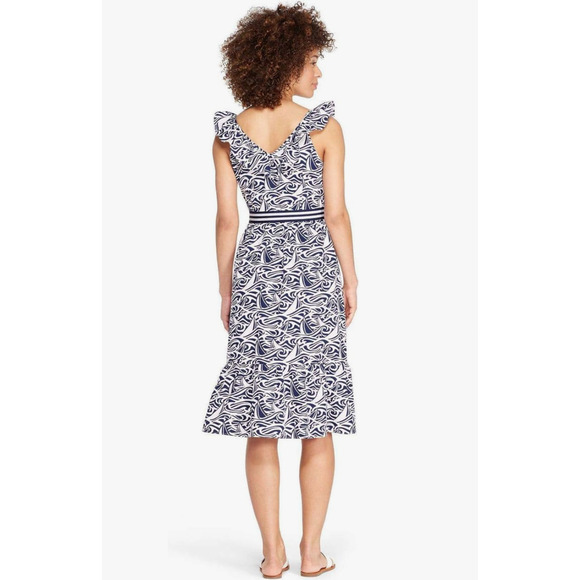 VINEYARD VINES TARGET BELTED SLEEVELESS SUNDRESS ROUGH SEAS RUFFLED STRAPS M - Picture 2 of 12